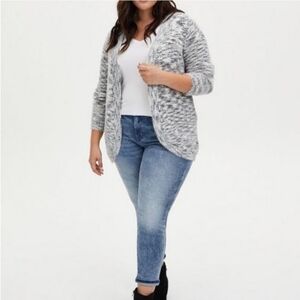 Torrid Light Grey Open Knit Space Dye Open Cardigan Size: 2